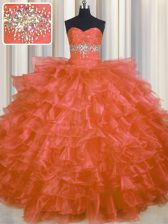 Perfect Orange Red Sweetheart Neckline Beading and Ruffled Layers Sweet 16 Quinceanera Dress Sleeveless Lace Up