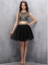  Black A-line Tulle Scoop Sleeveless Beading Mini Length Zipper Homecoming Dress