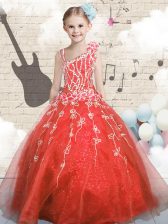  Orange Red Asymmetric Neckline Appliques Girls Pageant Dresses Sleeveless Lace Up