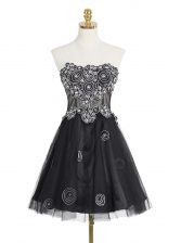  Mini Length Zipper Evening Dress Black for Prom with Appliques