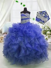  Blue Sleeveless Organza Lace Up Little Girls Pageant Dress Wholesale for Party and Wedding Party