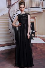  Black Column/Sheath Chiffon Scoop Sleeveless Beading and Appliques Floor Length Zipper Prom Dresses