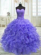 Artistic Purple Sleeveless Floor Length Beading and Ruffles Lace Up 15th Birthday Dress