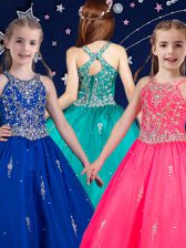 Luxurious Scoop Sleeveless Little Girls Pageant Gowns Floor Length Beading Hot Pink and Royal Blue Organza