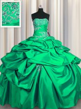  Pick Ups Strapless Sleeveless Lace Up Sweet 16 Dresses Turquoise Taffeta