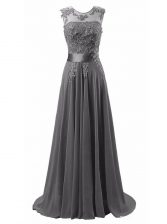 Sophisticated Scoop A-line Sleeveless Grey Brush Train Lace Up