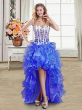  Sweetheart Sleeveless Organza Homecoming Dress Beading and Ruffles Lace Up
