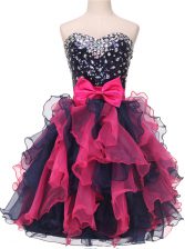 Comfortable Organza Sweetheart Sleeveless Lace Up Beading and Ruffles and Bowknot Homecoming Dress in Multi-color