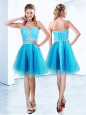 Custom Made Organza Sweetheart Sleeveless Lace Up Beading and Ruching Prom Party Dress in Blue
