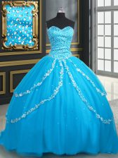 High Quality Sleeveless Brush Train Lace Up With Train Beading and Appliques Quinceanera Gowns