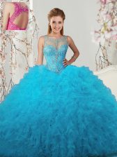  Scoop Tulle Sleeveless Floor Length Quinceanera Dress and Beading and Ruffles