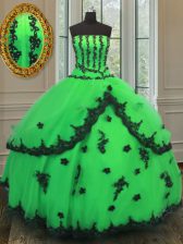 Fashion Strapless Sleeveless Organza 15th Birthday Dress Beading and Embroidery Lace Up