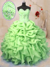 Simple Beading and Ruffles and Pick Ups Vestidos de Quinceanera Yellow Green Lace Up Sleeveless Floor Length