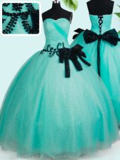 Delicate Tulle Sleeveless Floor Length Quinceanera Gown and Beading and Bowknot