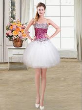 Nice White Sweetheart Lace Up Beading Homecoming Dress Sleeveless