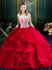  Square Sleeveless Tulle Quince Ball Gowns Lace and Ruffles Brush Train Zipper