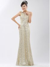 Colorful One Shoulder Sleeveless Sequins Zipper 