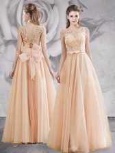  Tulle Sleeveless Floor Length Dress for Prom and Appliques and Bowknot