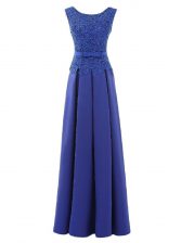  Floor Length Blue Evening Dress Scoop Sleeveless Zipper