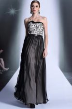 Exceptional Black Empire Appliques Side Zipper Chiffon Sleeveless Floor Length