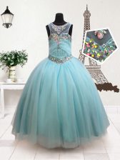 Latest Scoop Sleeveless Tulle Little Girls Pageant Dress Beading Zipper