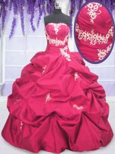 Smart Taffeta Strapless Long Sleeves Lace Up Appliques and Pick Ups Quinceanera Dresses in Hot Pink