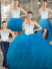 Glorious Four Piece Baby Blue Lace Up Sweetheart Embroidery and Ruffles Sweet 16 Dresses Tulle Sleeveless