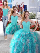  Three Piece Sweetheart Sleeveless Lace Up Sweet 16 Dress White and Baby Blue Organza