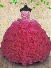 New Arrival Floor Length Ball Gowns Sleeveless Hot Pink 15th Birthday Dress Lace Up