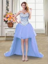  Lavender Lace Up Beading Sleeveless High Low