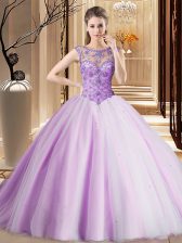 Latest Scoop Beading Quinceanera Gowns Lavender Lace Up Sleeveless Brush Train