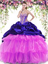 Glittering Sleeveless Brush Train Lace Up With Train Beading and Ruffled Layers and Pick Ups Vestidos de Quinceanera