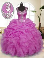  Pick Ups Straps Sleeveless Zipper Quinceanera Gown Lilac Organza
