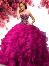  Floor Length Ball Gowns Sleeveless Fuchsia Quinceanera Dress Lace Up
