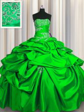  Green Sleeveless Floor Length Appliques and Pick Ups Lace Up Sweet 16 Dresses
