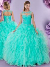  Scoop Sleeveless Lace Up Vestidos de Quinceanera Apple Green Tulle