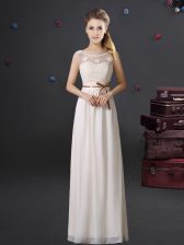 Graceful See Through Scoop Sleeveless Chiffon Quinceanera Dama Dress Lace and Appliques and Belt Lace Up