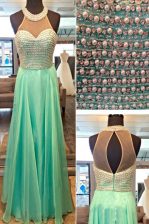 Dazzling Apple Green Sleeveless Beading Floor Length Evening Dress