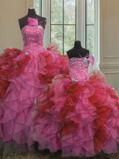  Strapless Sleeveless Lace Up Quinceanera Gown Multi-color Organza