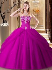Fine Ball Gowns Quinceanera Gowns Hot Pink Sweetheart Tulle Sleeveless Floor Length Lace Up