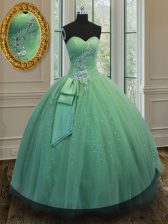  Sleeveless Beading and Ruching and Bowknot Lace Up 15th Birthday Dress