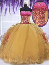 Latest Floor Length Ball Gowns Sleeveless Gold Vestidos de Quinceanera Lace Up