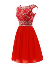  Scoop Sleeveless Zipper Prom Party Dress Red Chiffon