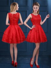Sophisticated Scoop Sleeveless Zipper Mini Length Lace and Ruffled Layers Quinceanera Court Dresses