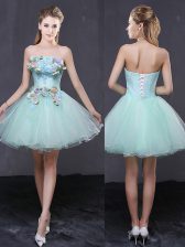 Customized Apple Green Prom and Party with Hand Made Flower Strapless Sleeveless Lace Up