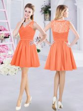 Fine Mini Length Orange Court Dresses for Sweet 16 V-neck Sleeveless Side Zipper