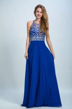 Eye-catching Empire Homecoming Dress Royal Blue Scoop Chiffon Sleeveless Floor Length Criss Cross
