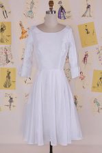 Glamorous Column/Sheath Prom Dress White Scoop Chiffon Half Sleeves Knee Length Zipper