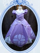 Amazing Ball Gowns Toddler Flower Girl Dress Lavender Scoop Satin Short Sleeves Floor Length Zipper