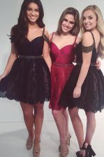 Dramatic V-neck Sleeveless Zipper Prom Dress Black Lace